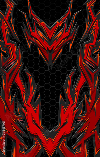 Abstract Geometric Racing Jersey Pattern Background with Red and Black Cyber Dynamic Shapes for Sports Apparel and Automotive Decals