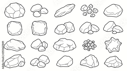 Set of various rocks and stones in cartoon style