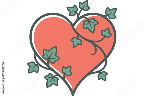 Stylized heart icon entwined with green ivy vines.