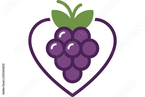 Stylized purple grape cluster icon inside a heart shape outline.