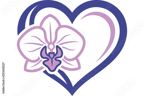 Stylized purple orchid flower icon inside a heart shape.