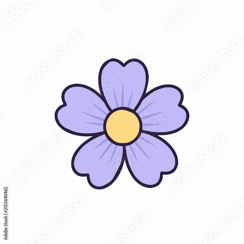 Minimalist purple flower icon with a yellow center isolated on white.