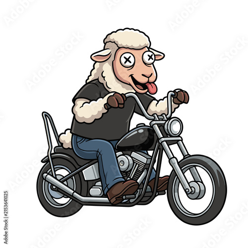 Sheep on motorcycle mascot vector illustration