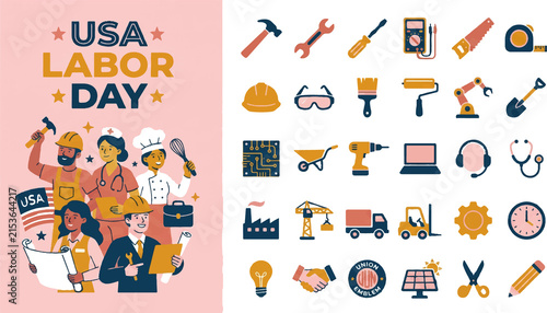 Obraz na płótnie USA Labor Day icons set