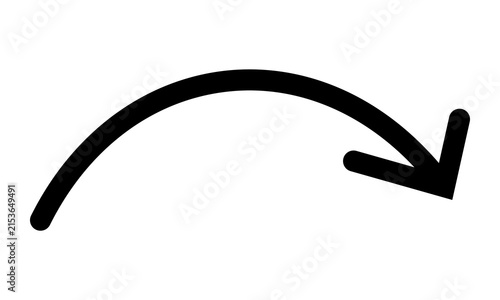 Konstfotografi Curved black arrow icon featuring hand drawn aesthetic for indicating downward movement cycle steps and directional transitions in educational presentations and creative storytelling graphics