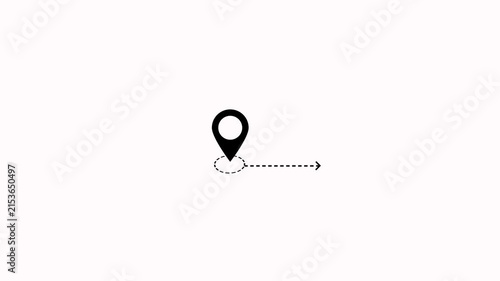 Minimal map location pin animation with dotted path line on white background. Travel concept icon with map pin. Location pin and dotted line path destination for travel and logistics navigation
