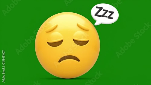 Sleeping emoji face with Zzz speech bubble on chroma key green background.