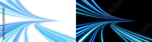 Cuadro en lienzo Convergent light lines of glowing blue and cyan rays meet at a point in PNG, Tra