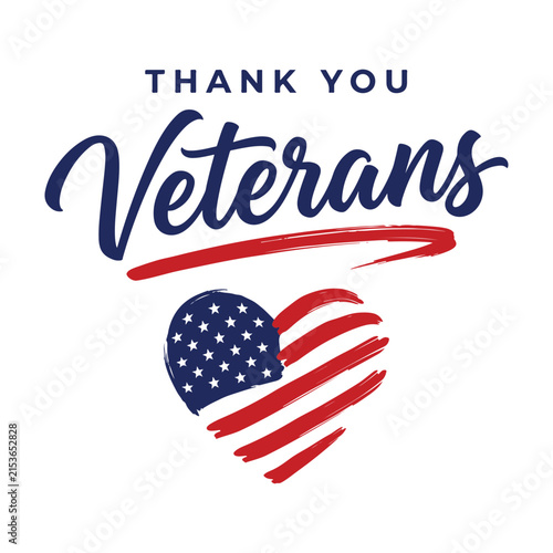 Thank You Veterans Typography with American Flag Heart