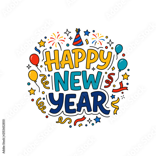 Happy New Year Colorful Typography