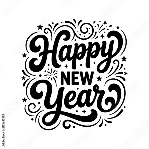 Happy New Year Elegant Typography Calligraphy Vector