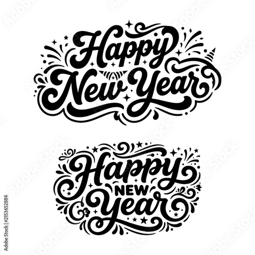 Happy New Year Typography Elegant Calligraphy Lettering Vector