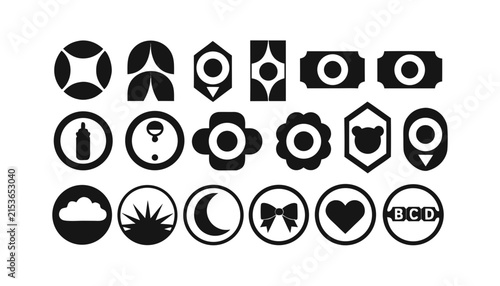 Collection of simple black and white icons in a grid format with a clean white background