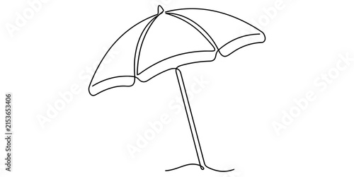 Continuous single line drawing of a beach umbrella for summer vacation and holiday travel concepts