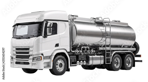 Photography White tanker truck with silver cylindrical cargo isolated on png transparent bac