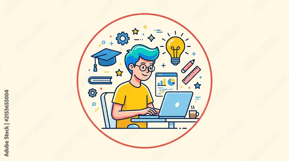 Fototapeta premium Student working on laptop with graduation cap