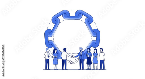 Business Partnership and Networking Concept with Chain Links and People Shaking Hands Illustration