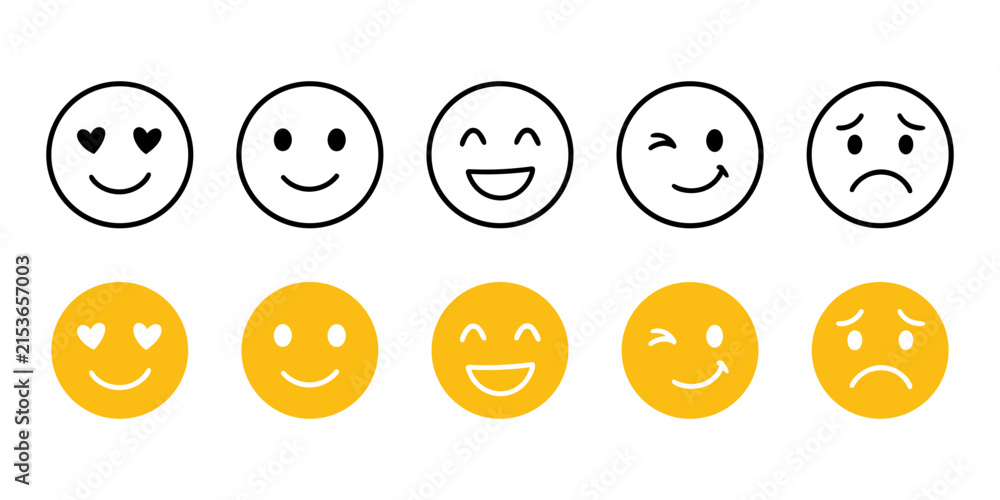 Fototapeta premium Emoji Face Expressions Feedback and Rating Icon Set