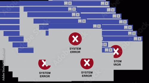 Computer Crash system Error Message Animation alpha channel, system error transparent background 4k video