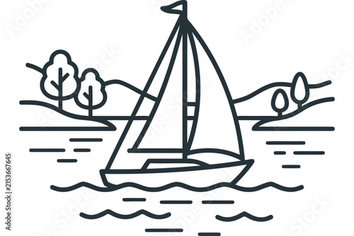 Minimalist outline illustration of a sailboat on water.