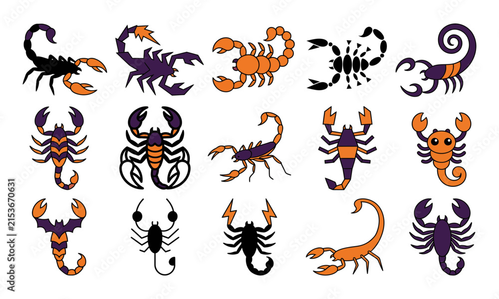 Obraz premium Happy Halloween Colorful cartoon scorpions illustration set in various styles Vector