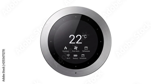 Foto Circular smart thermostat with digital display and isolated on png transparent b