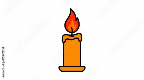 Orange candle burning with a bright flame isolated on a white background
