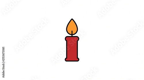 Red candle with burning flame icon isolated on white background for holiday design.