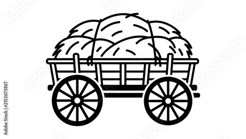 Hay Wagon Outline Vector Illustration