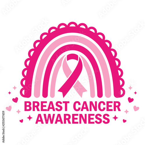 A beautiful pink rainbow design featuring a ribbon symbol to promote breast cancer awareness and support for survivors everywhere