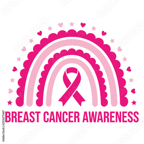 A beautiful pink rainbow design with a ribbon symbol created to support and promote important breast cancer awareness month campaigns