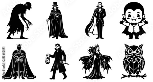 Konstfotografi Vampire and gothic character icon set silhouette vector illustration
