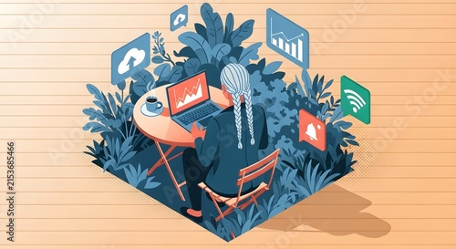 Creative professional working with digital tools and analytics in a vibrant, modern workspace