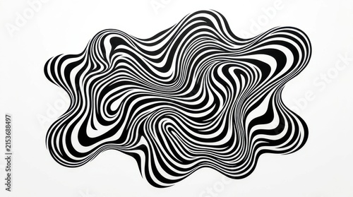 Abstract monochrome striped blob pattern with flowing wavy lines and optical illusion
