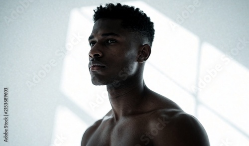 Dramatic Silhouette Portrait of Young Black Man in Bright Window Light
