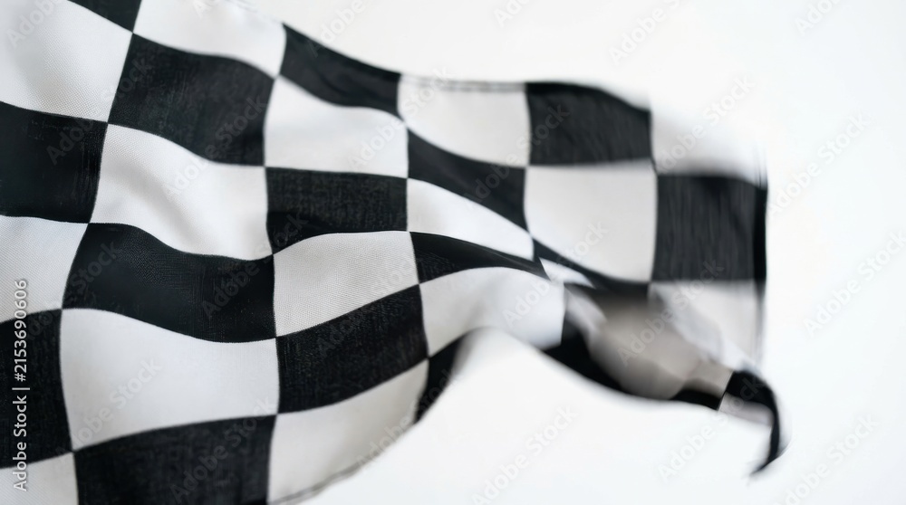 Naklejka premium Waving checkered racing flag in motion against a bright white background
