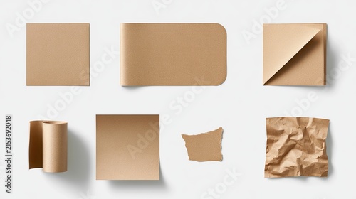 Collection of Various Brown Kraft Paper Objects and Textures.
