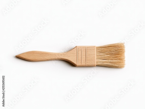 Wooden Pastry Brush with Natural Bristles Isolated on White Background.