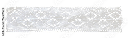 White lace trim ribbon on transparent background