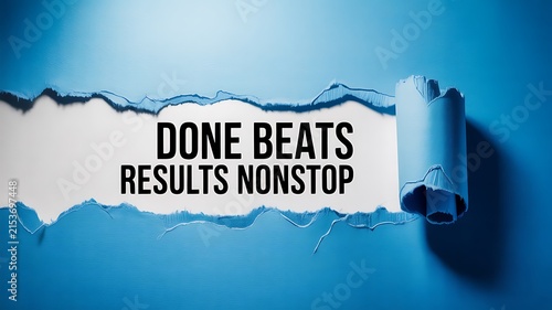 A torn blue paper background revealing text message about success and achievement