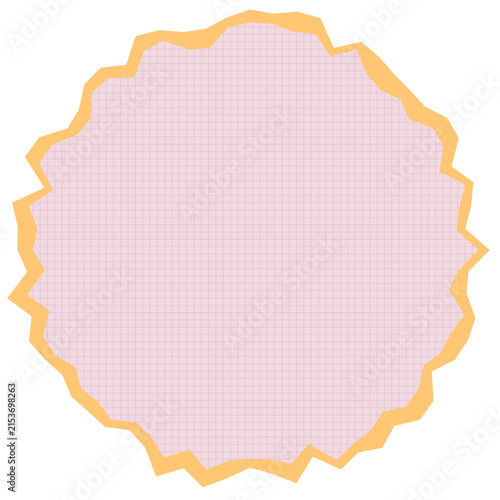 Distressed Pink Graph Paper Circle with Peach Yellow Jagged Border Graphic