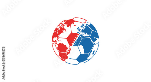 A stylized soccer ball featuring a world map design element