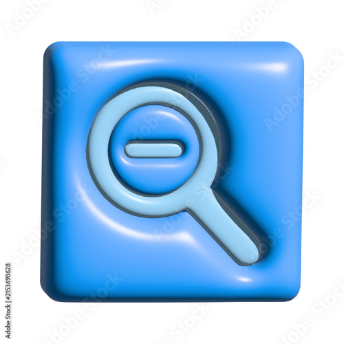 Foto 3d render of a blue zoom out icon, magnifying glass with a minus sign inside, re