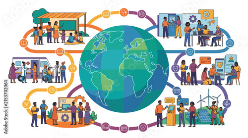 Global Community Connectivity and Social Development Illustration