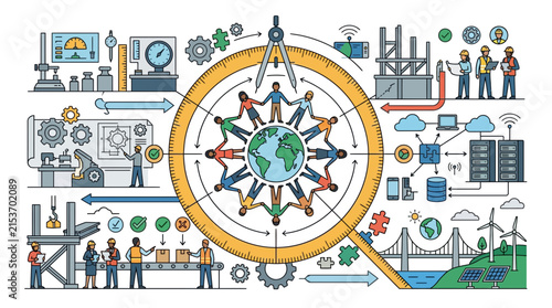 Global Engineering and Industrial Collaboration Concept Illustration