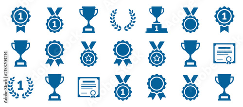 Fotografía Collection of award ribbons medals and trophies in a flat icon style