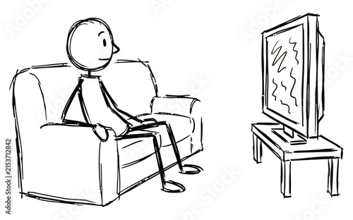 Stick Figure Watching Television While Sitting on a Comfortable Living Room Sofa