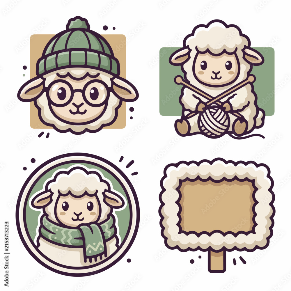 Fototapeta premium Cartoon Sheep Characters in Various Outfits.
