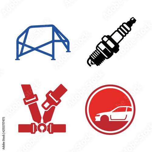 Automotive Parts and Safety Icons Set.