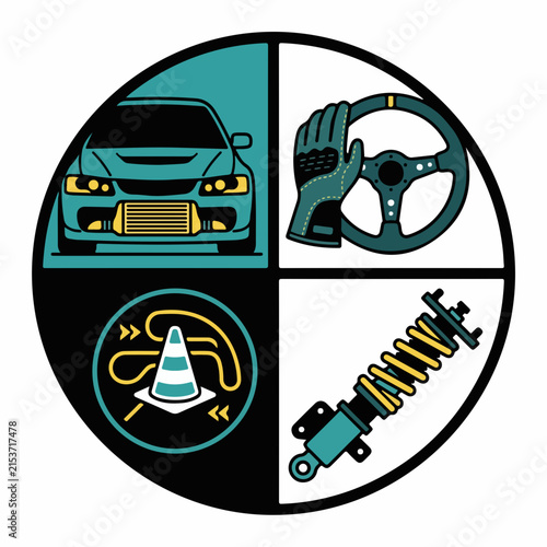 Automotive Parts and Racing Car Illustration.